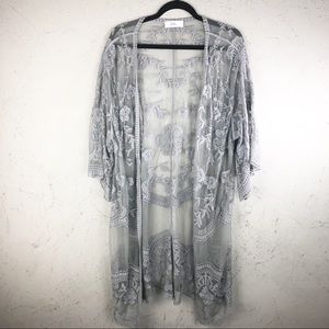 Gray Lace Embroidered Kimono